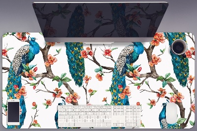 Full desk mat Peacocks and flowers