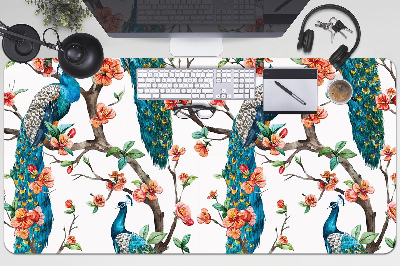 Full desk mat Peacocks and flowers