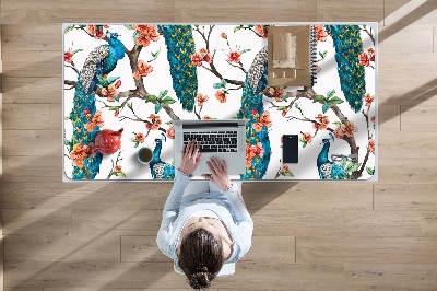 Full desk mat Peacocks and flowers