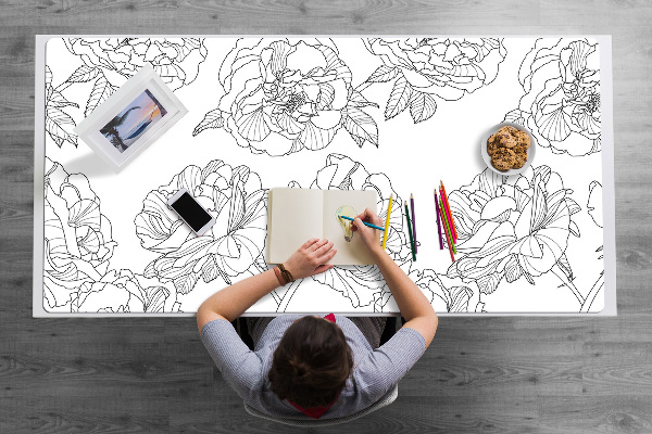 Large desk mat table protector drawn roses
