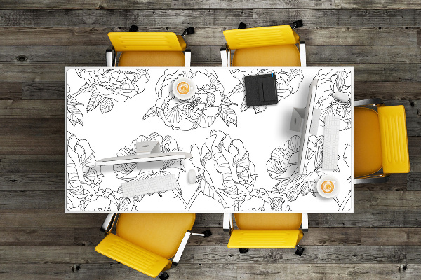 Large desk mat table protector drawn roses