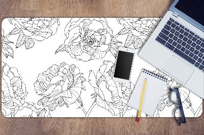 Large desk mat table protector drawn roses