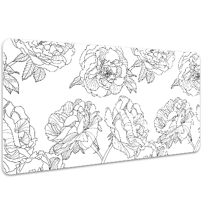 Large desk mat table protector drawn roses