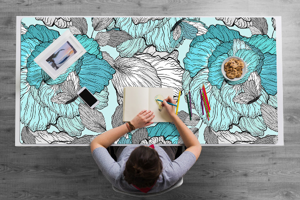 Large desk mat table protector flowers Doodle