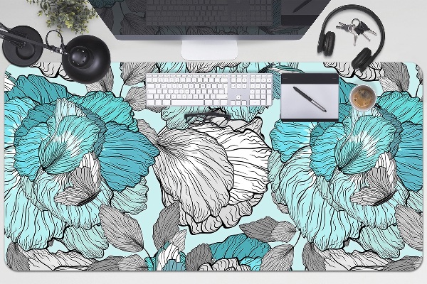 Large desk mat table protector flowers Doodle