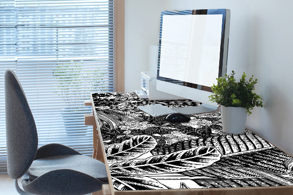 Desk mat Black and white leaves