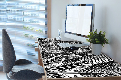 Desk mat Black and white leaves