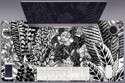 Desk mat Black and white leaves