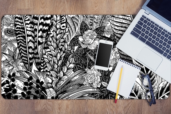 Desk mat Black and white leaves