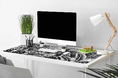 Desk mat Black and white leaves