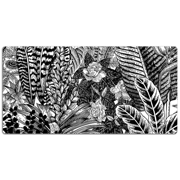 Desk mat Black and white leaves
