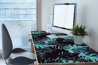 Large desk mat table protector dark leaves