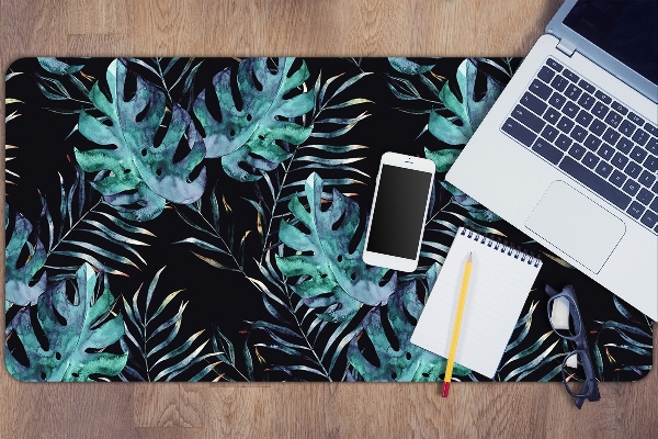 Large desk mat table protector dark leaves