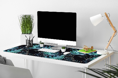 Large desk mat table protector dark leaves