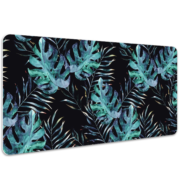 Large desk mat table protector dark leaves