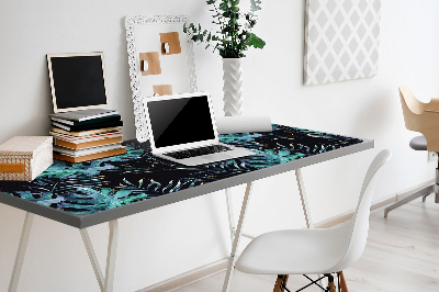 Large desk mat table protector dark leaves