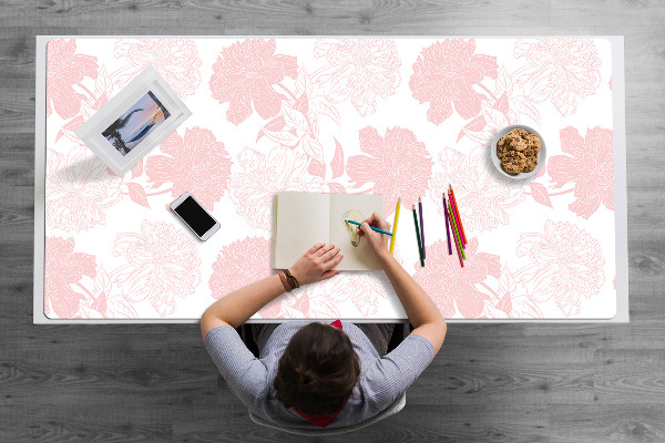 Large desk mat table protector pink flowers