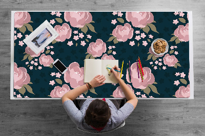 Large desk mat table protector pink flowers