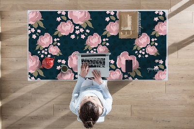 Large desk mat table protector pink flowers