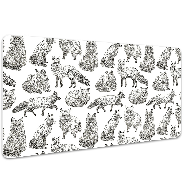 Large desk mat table protector drawn foxes