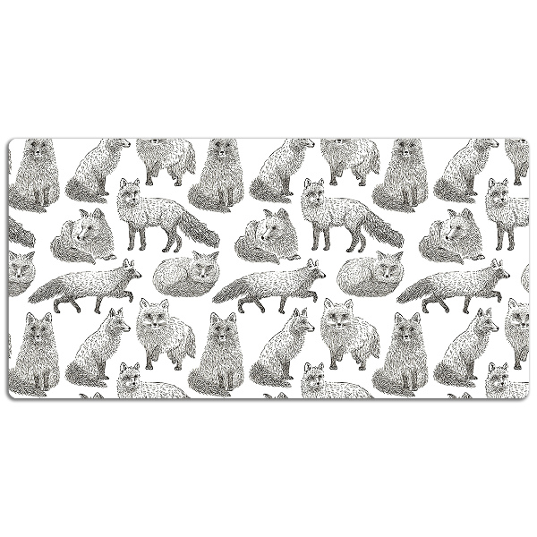 Large desk mat table protector drawn foxes