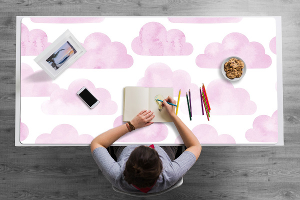 Large desk mat table protector pink clouds