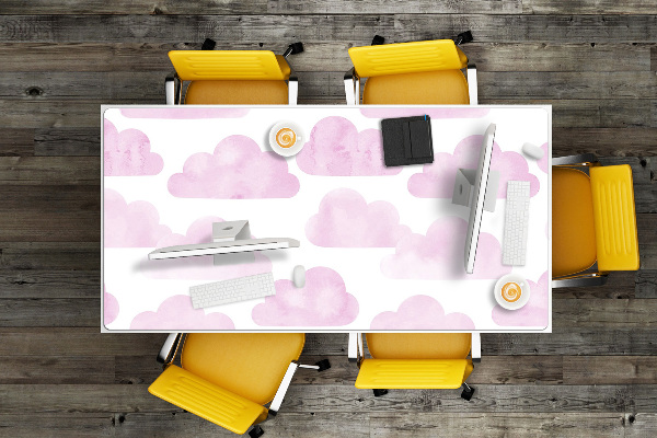 Large desk mat table protector pink clouds