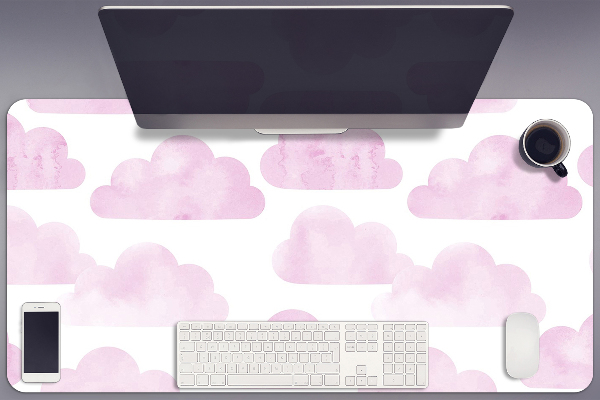 Large desk mat table protector pink clouds