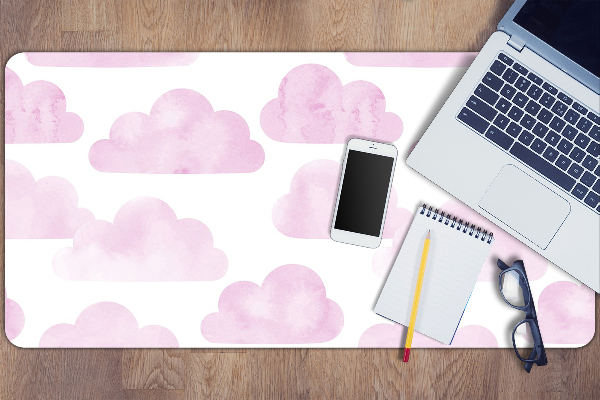 Large desk mat table protector pink clouds