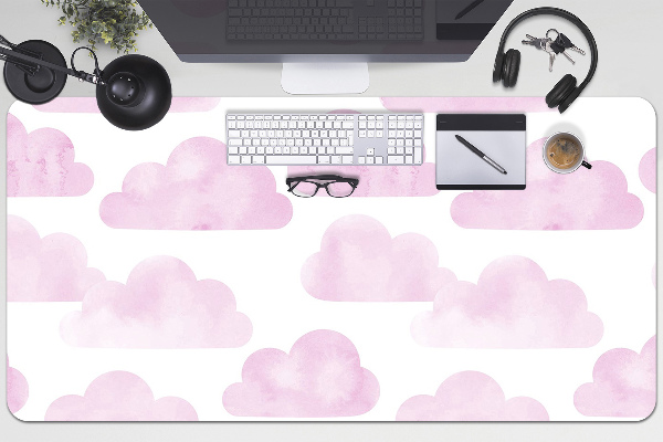 Large desk mat table protector pink clouds