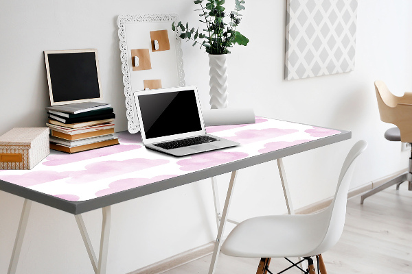 Large desk mat table protector pink clouds