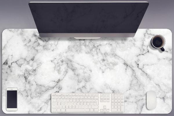 Large desk pad PVC protector white marble