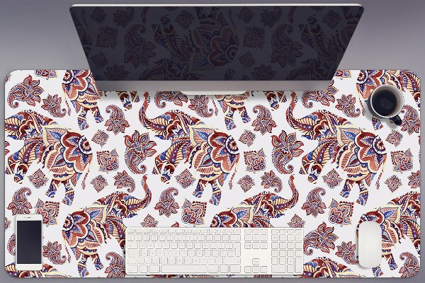 Large desk pad PVC protector Paisley elephant