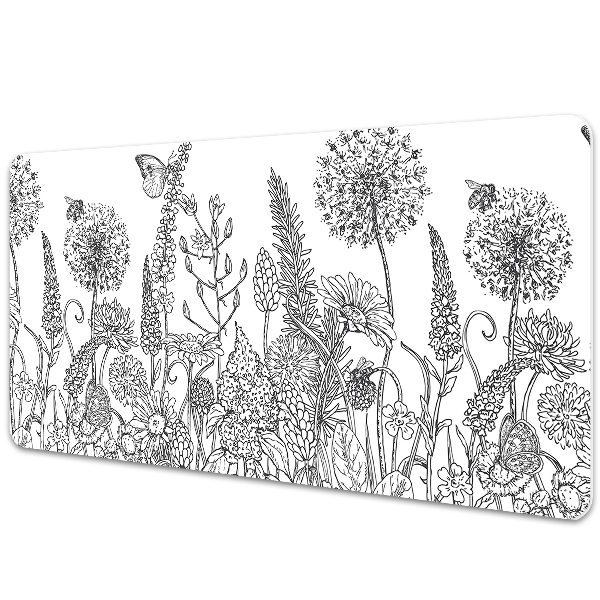 Large desk mat table protector flowers sketch