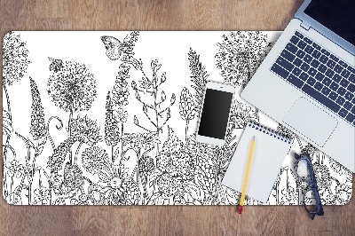 Large desk mat table protector flowers sketch