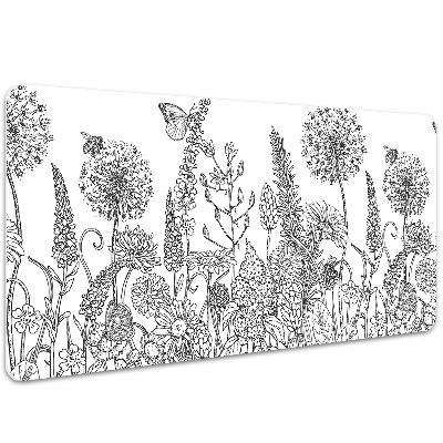 Large desk mat table protector flowers sketch