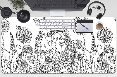 Large desk mat table protector flowers sketch