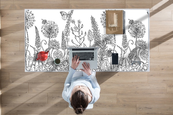 Large desk mat table protector flowers sketch