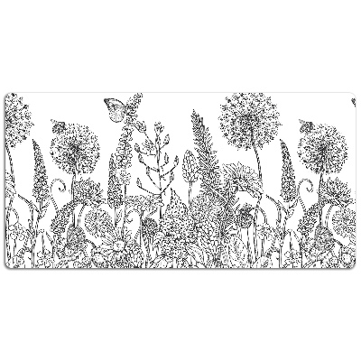 Large desk mat table protector flowers sketch