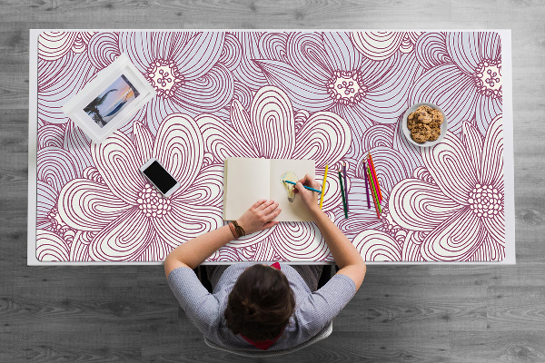 Large desk mat table protector flowers Doodle