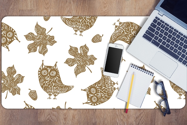 Large desk mat table protector Leaves and owls