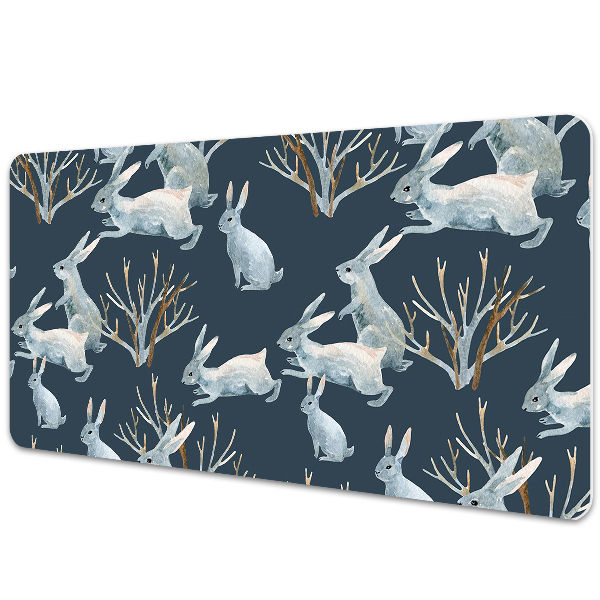 Large desk mat table protector white Rabbits