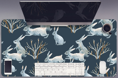 Large desk mat table protector white Rabbits