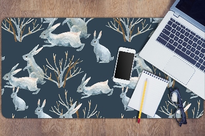 Large desk mat table protector white Rabbits