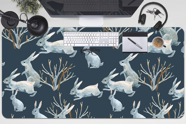 Large desk mat table protector white Rabbits