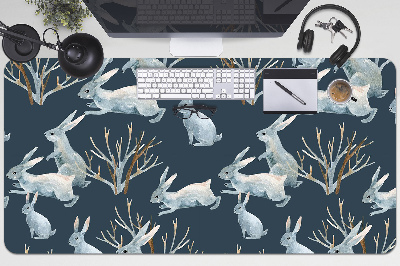 Large desk mat table protector white Rabbits