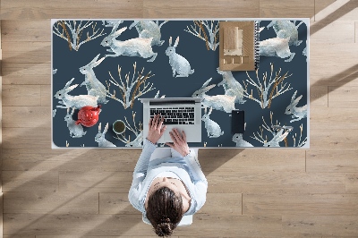 Large desk mat table protector white Rabbits