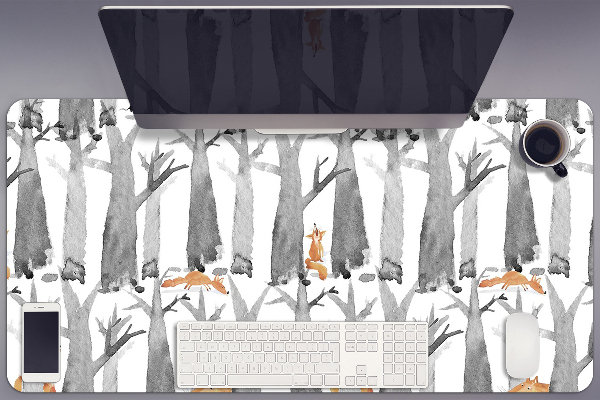 Large desk mat table protector Foxes in the forest