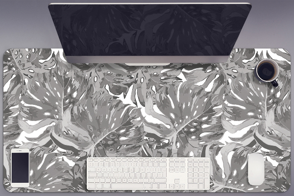 Large desk pad PVC protector gray leaves