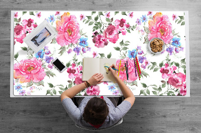 Large desk mat table protector pink flowers